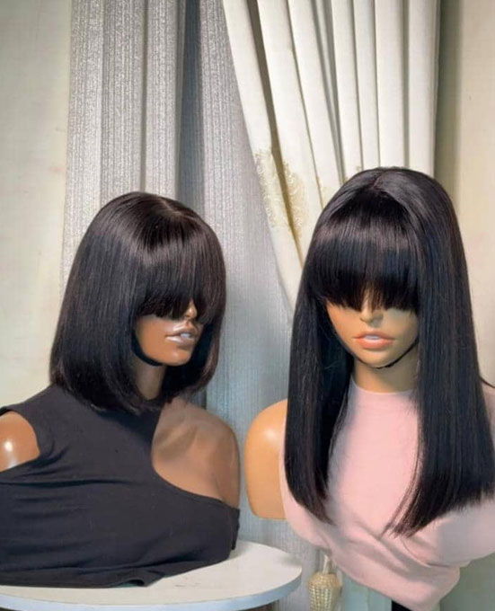 Double Drawn Closure Fringe Bob Human Hair