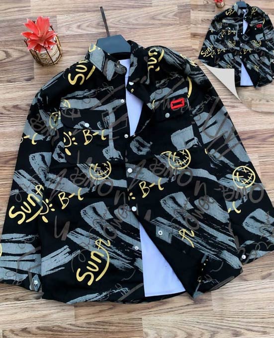 Buy Sun B-C Graffiti Print Button-Up Shirt – Urban Black Edition - Delfy Beauty Store