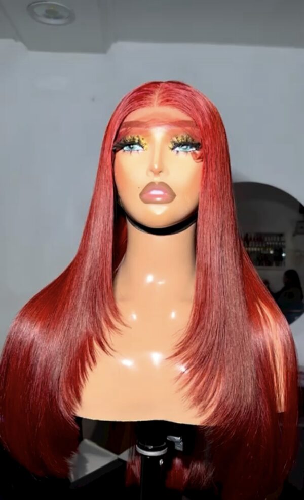 Raw donor 5x5 closure Bold Berry Straight Wig – Layered Cut with Pink Highlights | Lace Front Unit