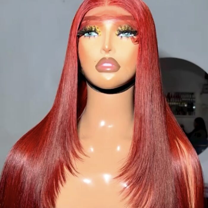 Raw donor 5x5 closure Bold Berry Straight Wig – Layered Cut with Pink Highlights | Lace Front Unit